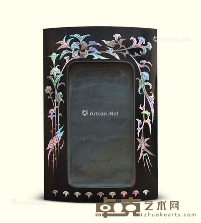 清中期 黑漆镶螺钿松花瓦形砚 22×14.5×4cm