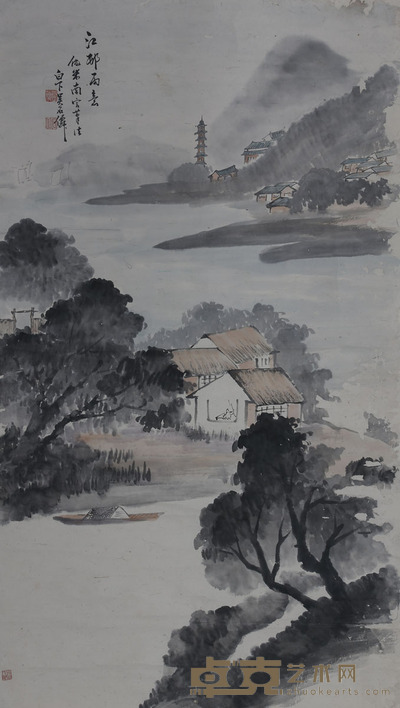 吴石仙《江村雨意》 153×87cm