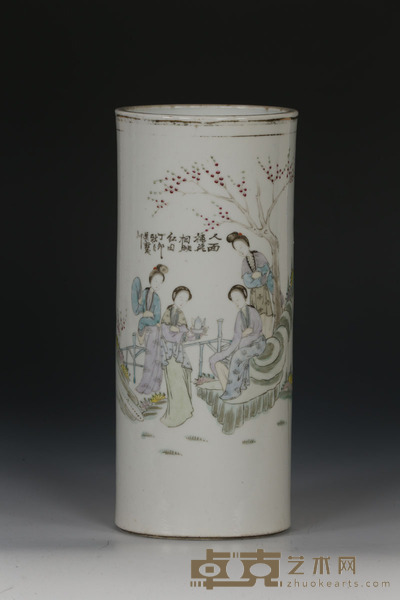 民国 粉彩仕女纹帽筒 高：29cm