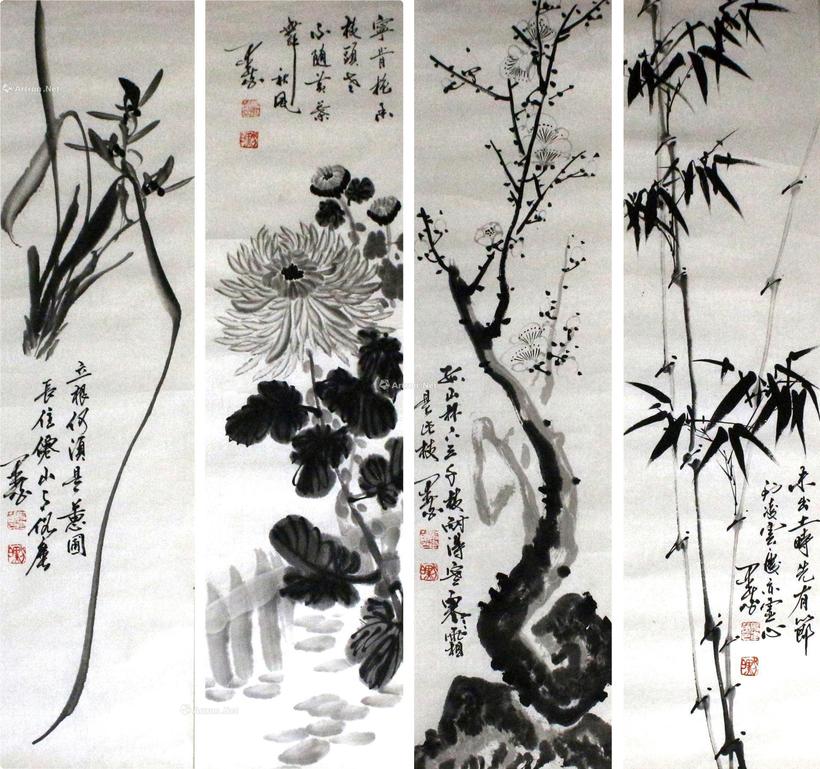 “梅兰竹菊” 四条屏