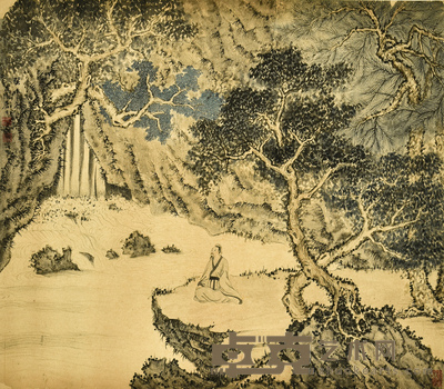 石园居士 山水人物 50×57cm