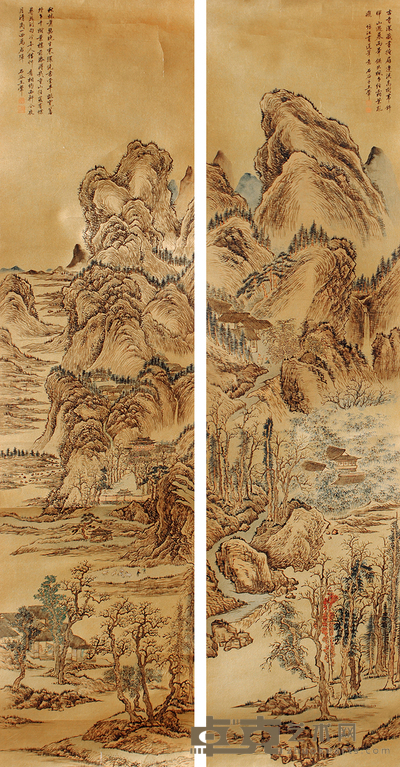 山水 189×47cm×2