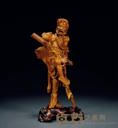 清·黄杨木雕铁拐李像 带座高：27.2cm