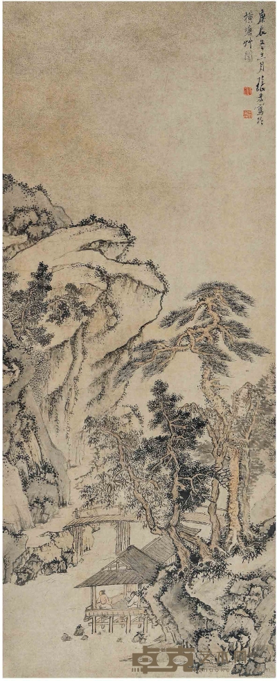 张 宏（1577～1668后） 水榭山居图 116×47cm