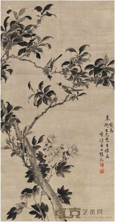 张 敔（1734～1803） 双禽图 91.5×47.5cm