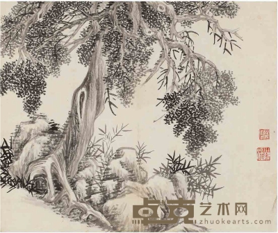 董 棨（1772～1844） 竹石古木图 32.5×27cm