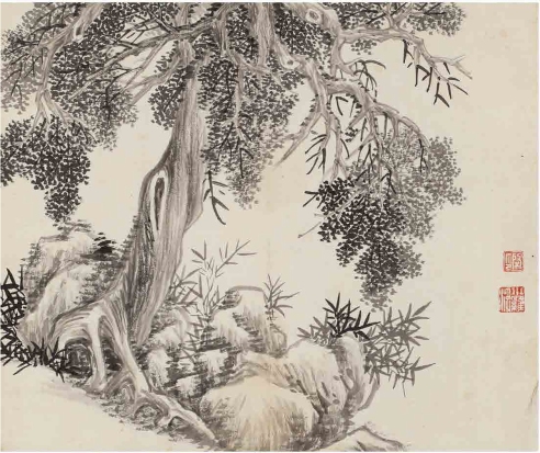 董 棨（1772～1844） 竹石古木图