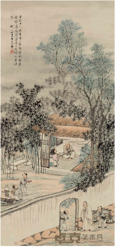 王 素（1794～1877） 邨上小景图 93×43cm