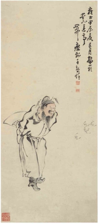 黄 慎（款）（1687～约1770） 钟馗引蝠图