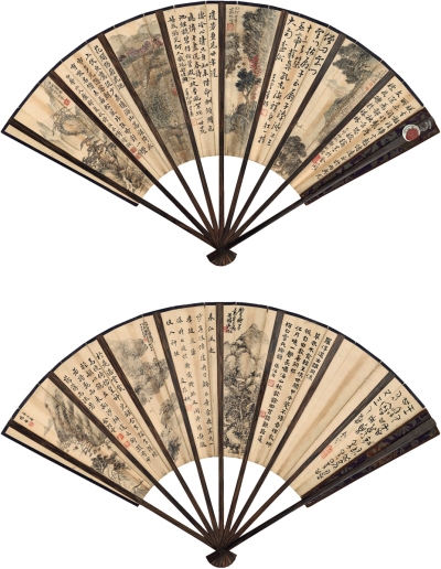 吴 征（1878～1949）、萧俊贤（1865～1949）、夏孙桐（1857～1941）、傅增湘（1872～1949）等十五家 书画合璧扇
