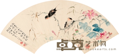 丁宝书（1865～1936） 柳花双燕图 54.5×18.5cm
