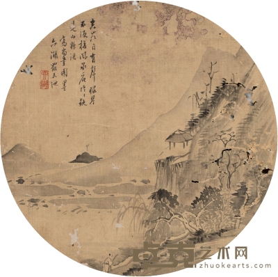 罗天池（1805～1866） 湖山清居图 直径24.5cm