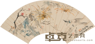 胡铁梅（1848～1899） 菊禽图 53×18.5cm