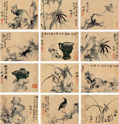 竹禅法师（1825～1901） 竹石博古四屏