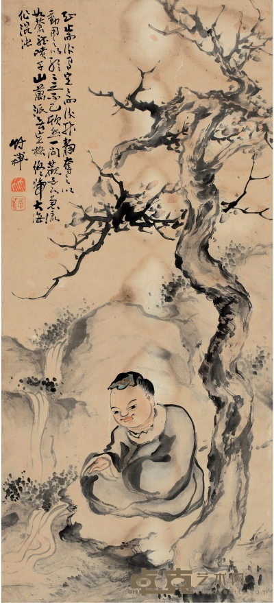 竹禅法师（1825～1901） 禅悟图 96×43cm