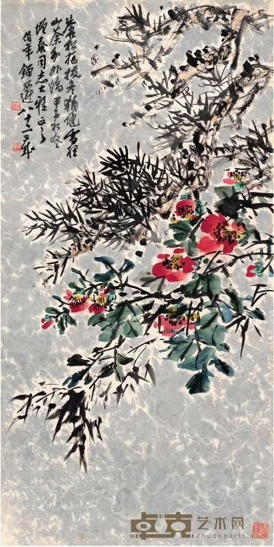 刘伯年（1903～1990） 雪松山茶圗 67.5×34cm