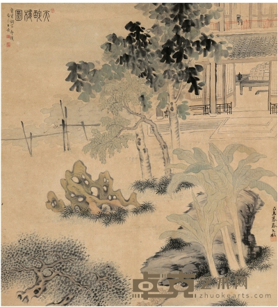 王 禔（1880～1960）、金文彬［清末民国］ 天醉楼图 60×54cm
