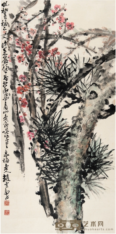 赵云壑（1874～1955） 虬松寒梅图 138×68cm