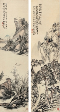 俞 云（1864～1938） 松涛闲逸图·湖山泛舟图