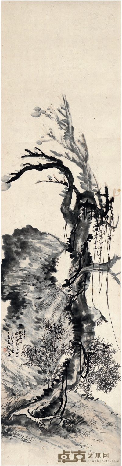 郑午昌（1894～1952） 枯木竹石图 130.5×33.5cm
