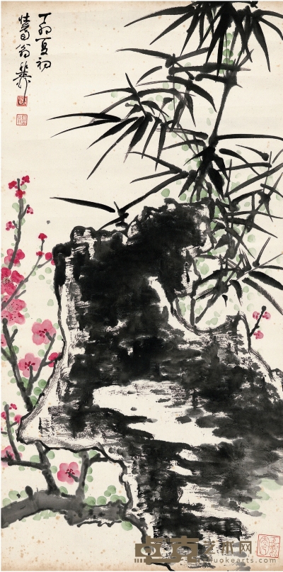 谢稚柳（1910～1997） 竹石梅 68×33.5cm