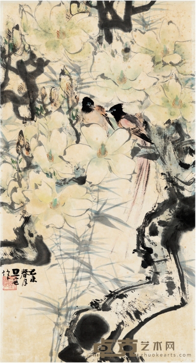 刘旦宅（1931～2011） 玉兰双寿图 89×48cm