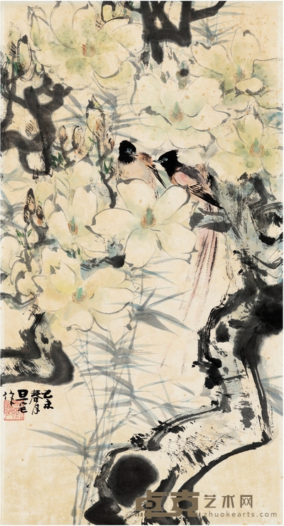 刘旦宅(1931~2011) 玉兰双寿图 89×48cm