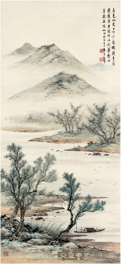 黄君璧（1898～1991） 泛湖山色图 90×41cm