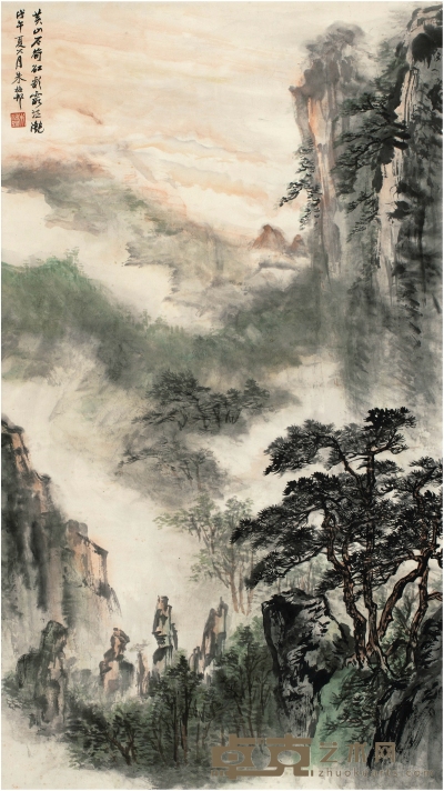 朱梅邨（1911～1993） 黄山彩霞图 123×68.5cm