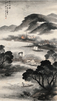吴石僊（？～1916） 溪山烟雨图