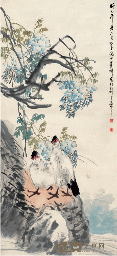 倪 田（1855～1919） 双禽图 118×54cm