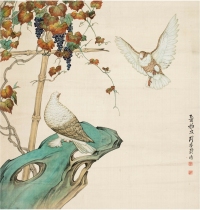 刘奎龄（1885～1967） 葡萄双禽图