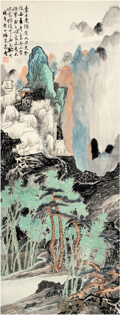 俞 原（1874～1922） 奇峰独秀图 95×36cm