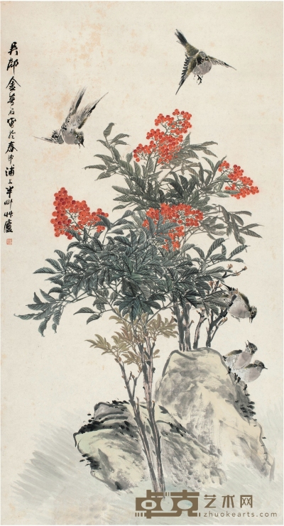 金梦石（1869～1947后） 翎毛花卉 145.5×78cm