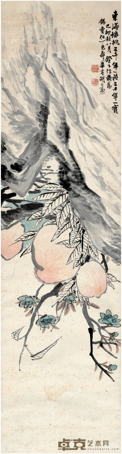胡公寿（1823～1886） 仙桃祝寿图 145×38.5cm
