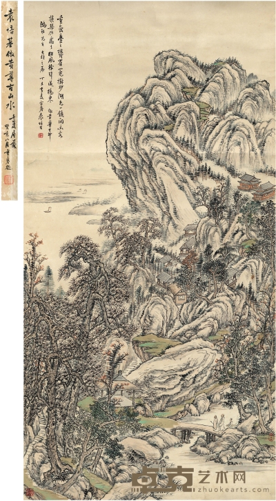 袁培基（1870～1943） 湖光叠麓图 133.5×67.5cm