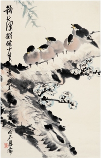 钱行健（1935～2010） 梅枝小鸟图