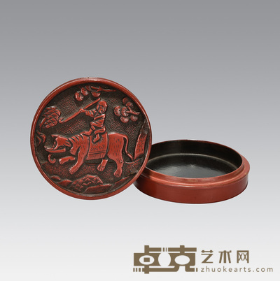 牧童骑牛漆盒 直径:7.7cm高:2.5cm