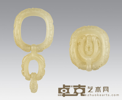 和田白玉三连环提携 5.6×5×1cm