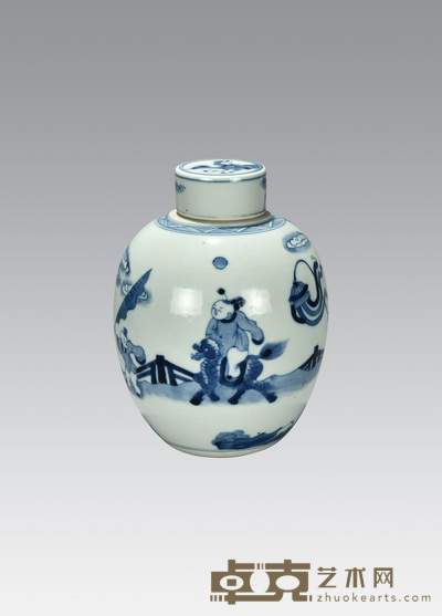 青花婴戏罐 直径:12.5cm高:6.7cm