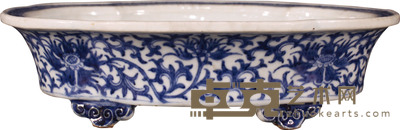 清.乾隆青花西番莲纹水仙盆 D:25cm