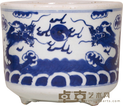 清.道光青花龙纹炉 H:11cm