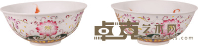清.光绪粉彩五福捧寿纹碗(1对) H:5cm.D:11.5cm