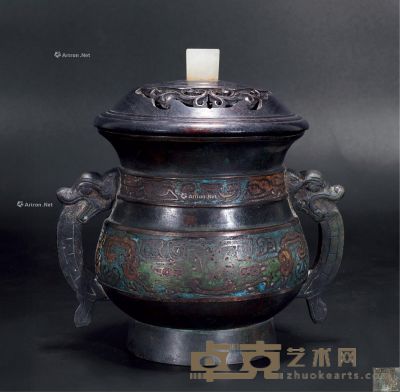 清 大明宣德五年紫金铜炉 11×12cm；含盖总高17cm