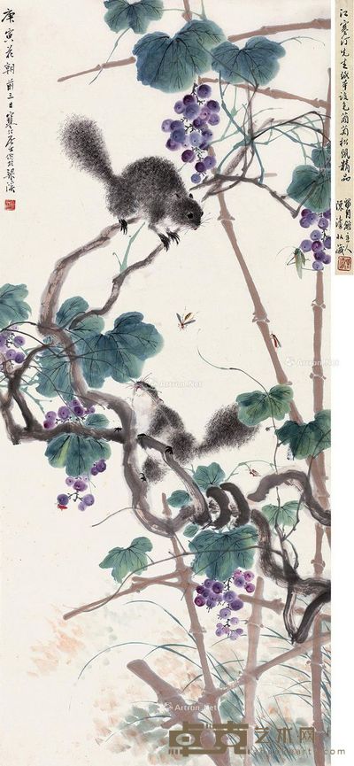 江寒汀 葡萄松鼠 107×46cm