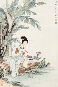 郑慕康 蕉荫仕女