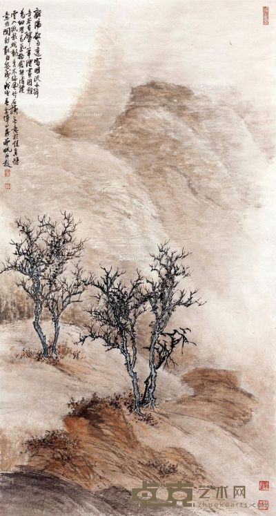 茆帆 古木寒林 101.5×54.5cm