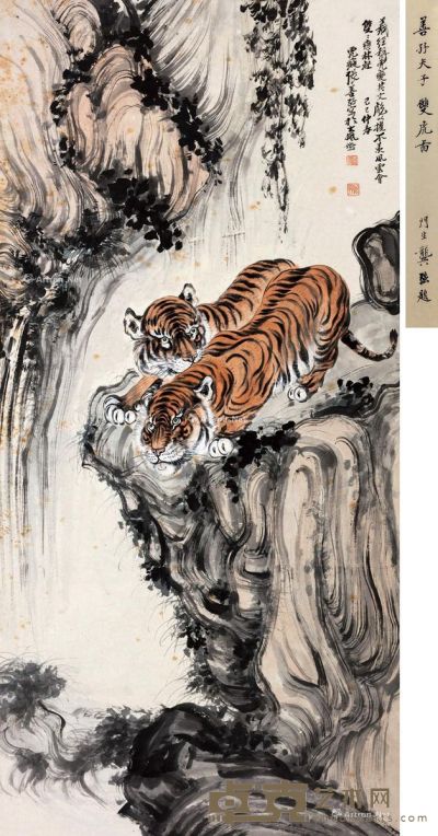 张善孖 双虎图 128×61cm