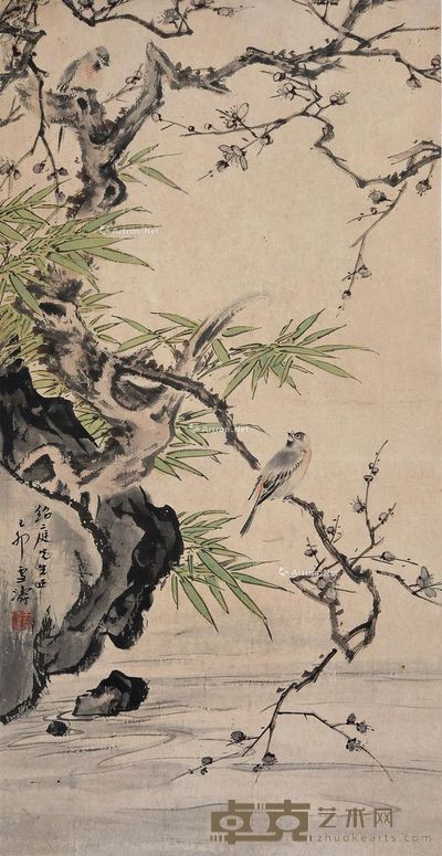 王雪涛 梅竹双雀 70×36cm