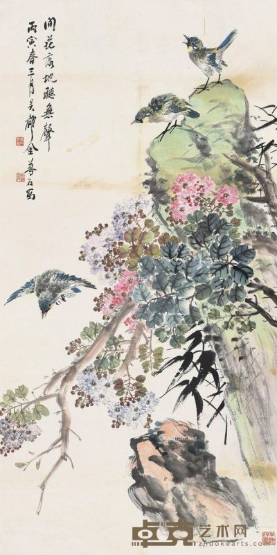 金梦石 花鸟 127.5×63cm